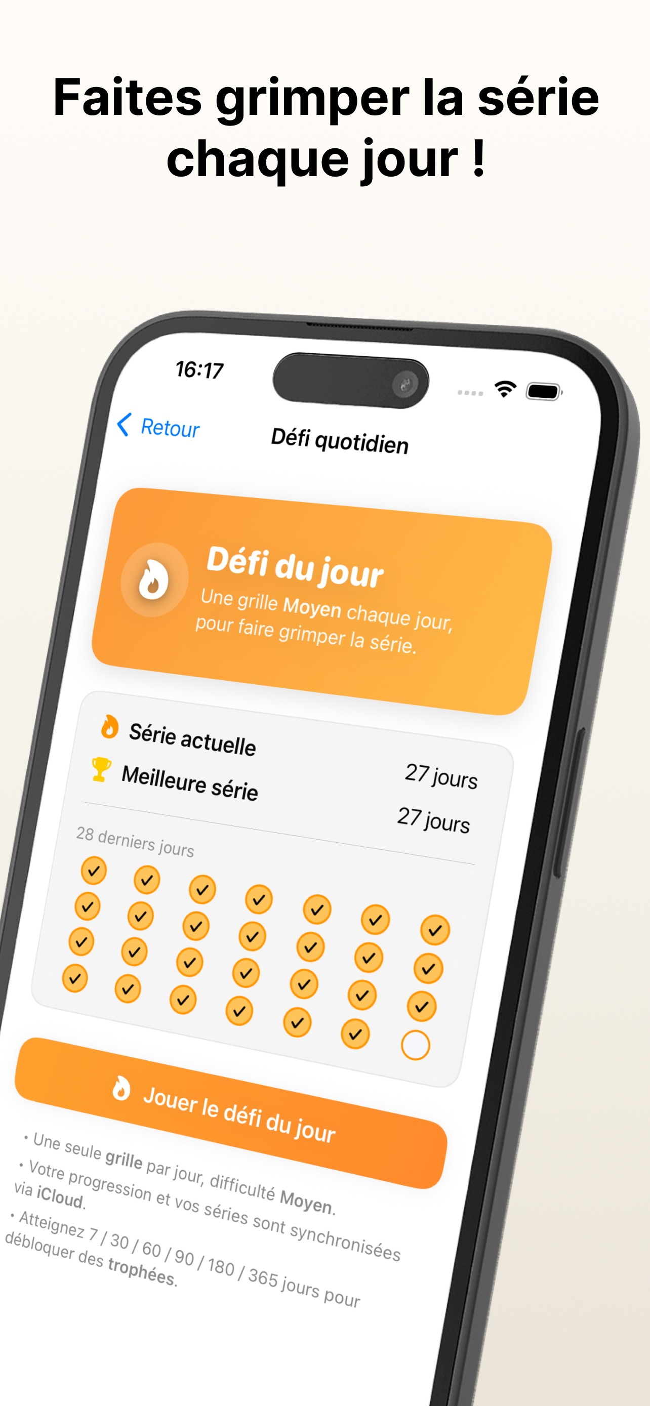 Écran de défi quotidien